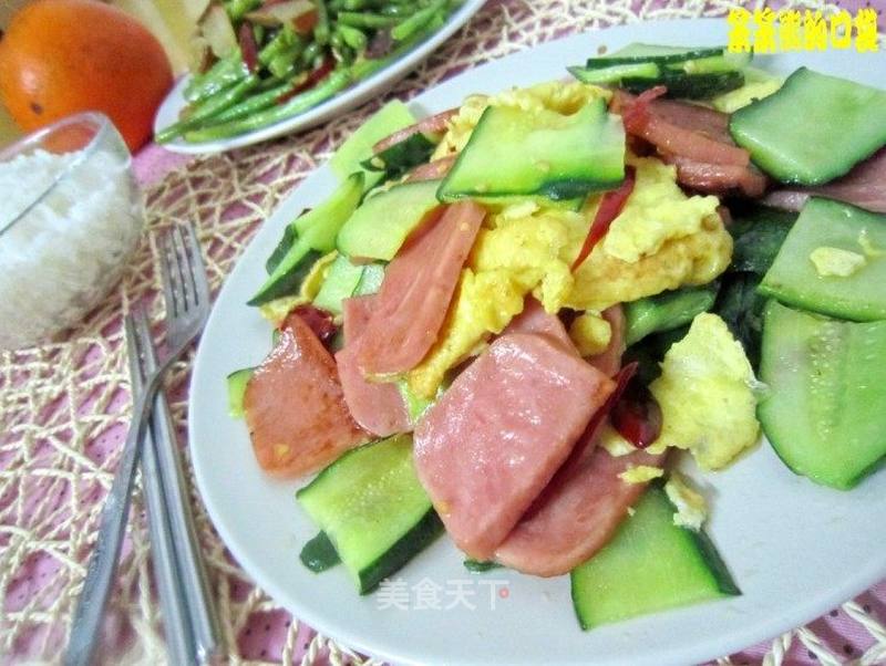 黄瓜炒火腿鸡蛋的做法_黄瓜炒火腿鸡蛋怎么做_菜谱_美食天下