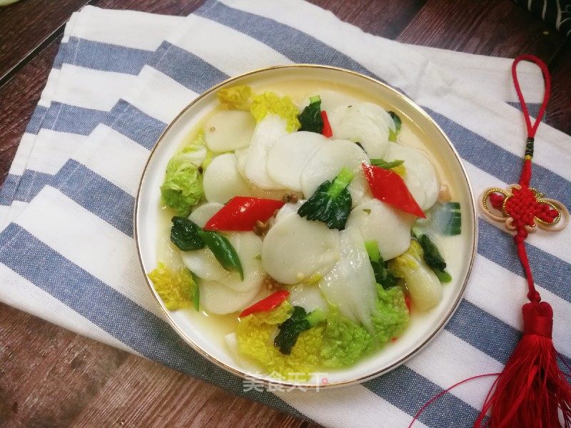 黄心菜炒年糕的做法_黄心菜炒年糕怎么做_一溪月的菜谱_美食天下